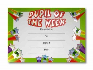 Pupil of the week reward certificate