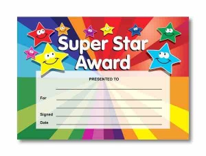 Super star reward certificate